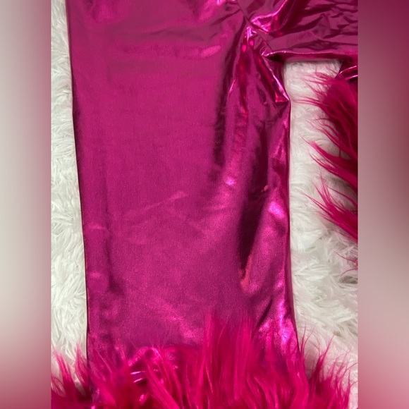 💔SOLD💔 DOLLS KILL Faux Leather Metallic Pants Faux Shag Fur Trim High Waist - Picture 3 of 9